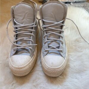 Converse White High-Top Platform Sneakers with Leather Canvas Material